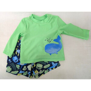 Carter's Boys 2 Pc Swim Set Green Blue 6 Months Whale Turtle Seahorse